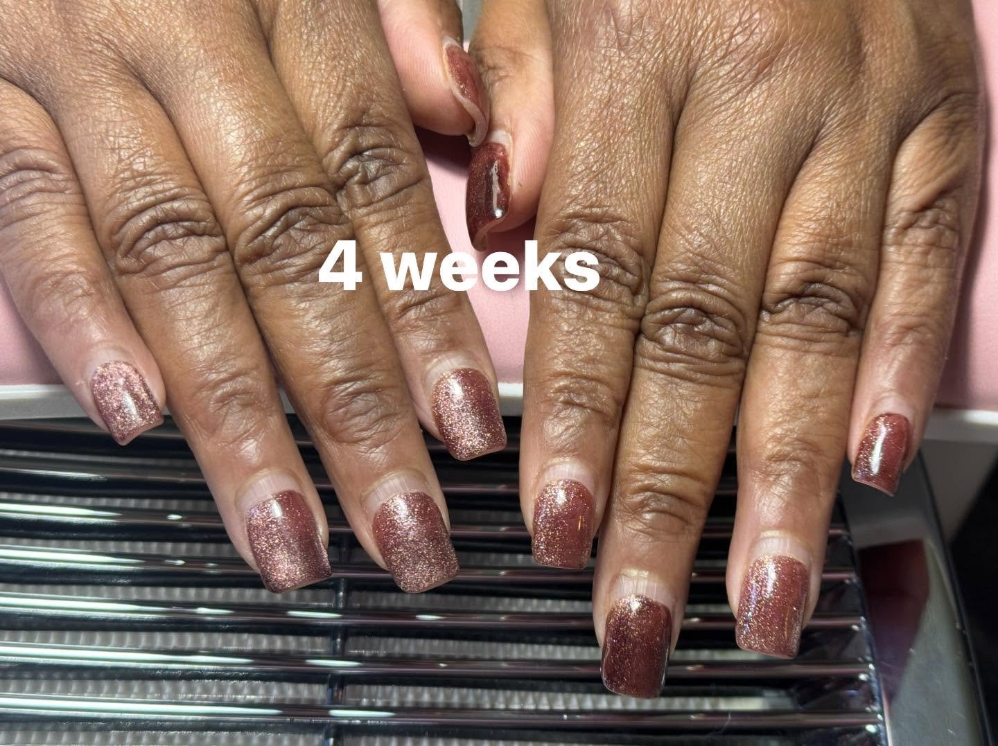 Rose gold glitter square gel manicure