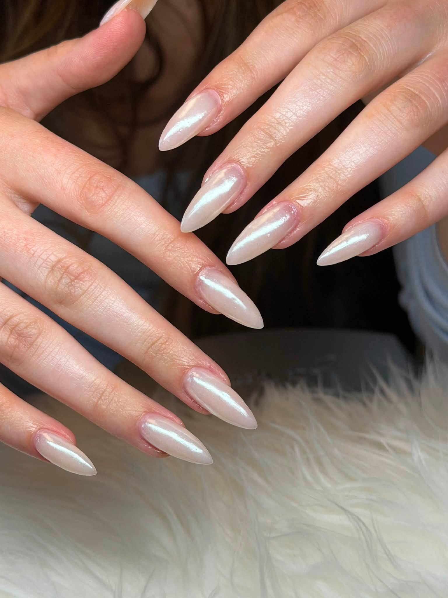 Pearl iridescent long almond manicure