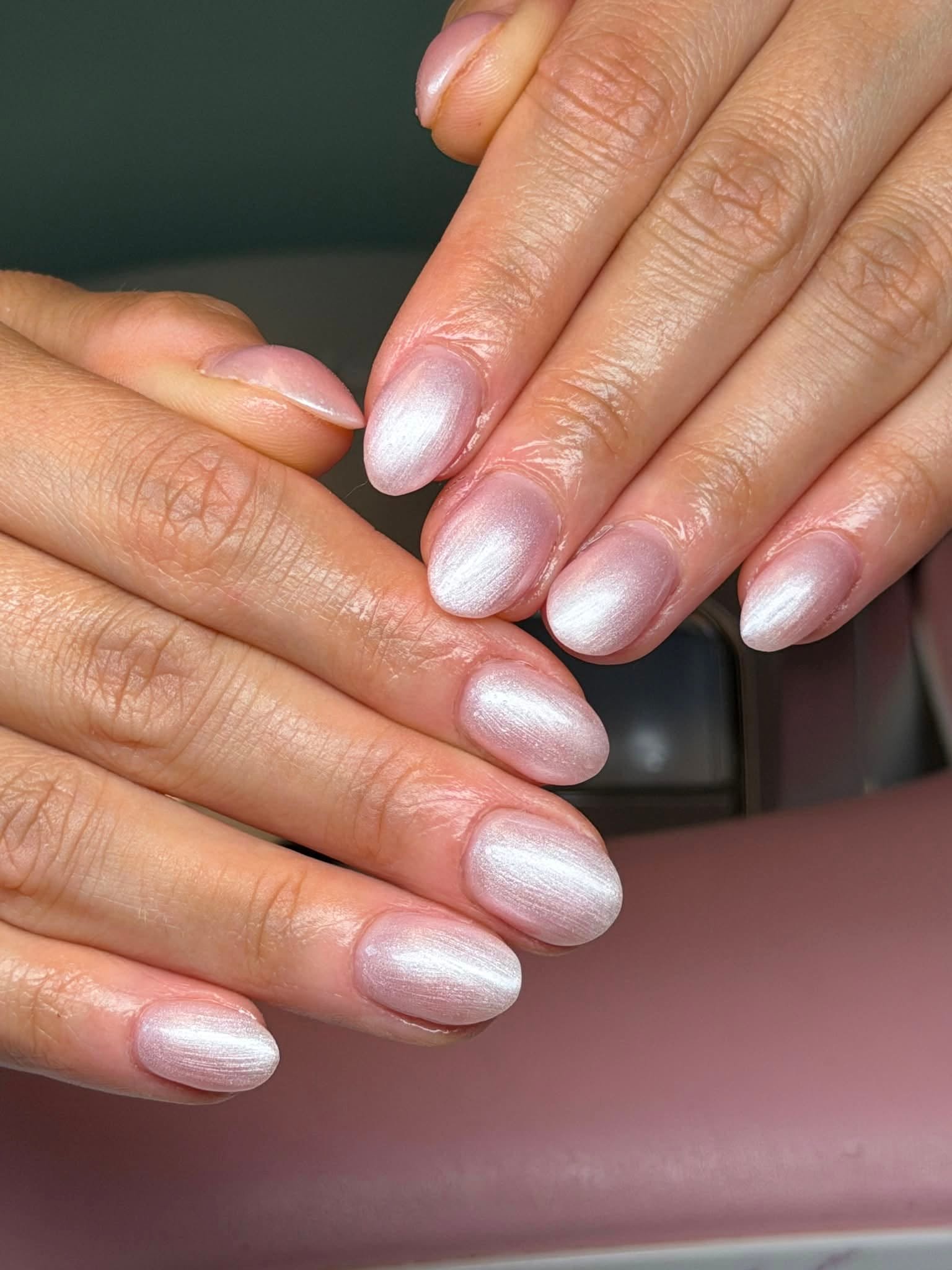 Pearlescent white shimmer manicure
