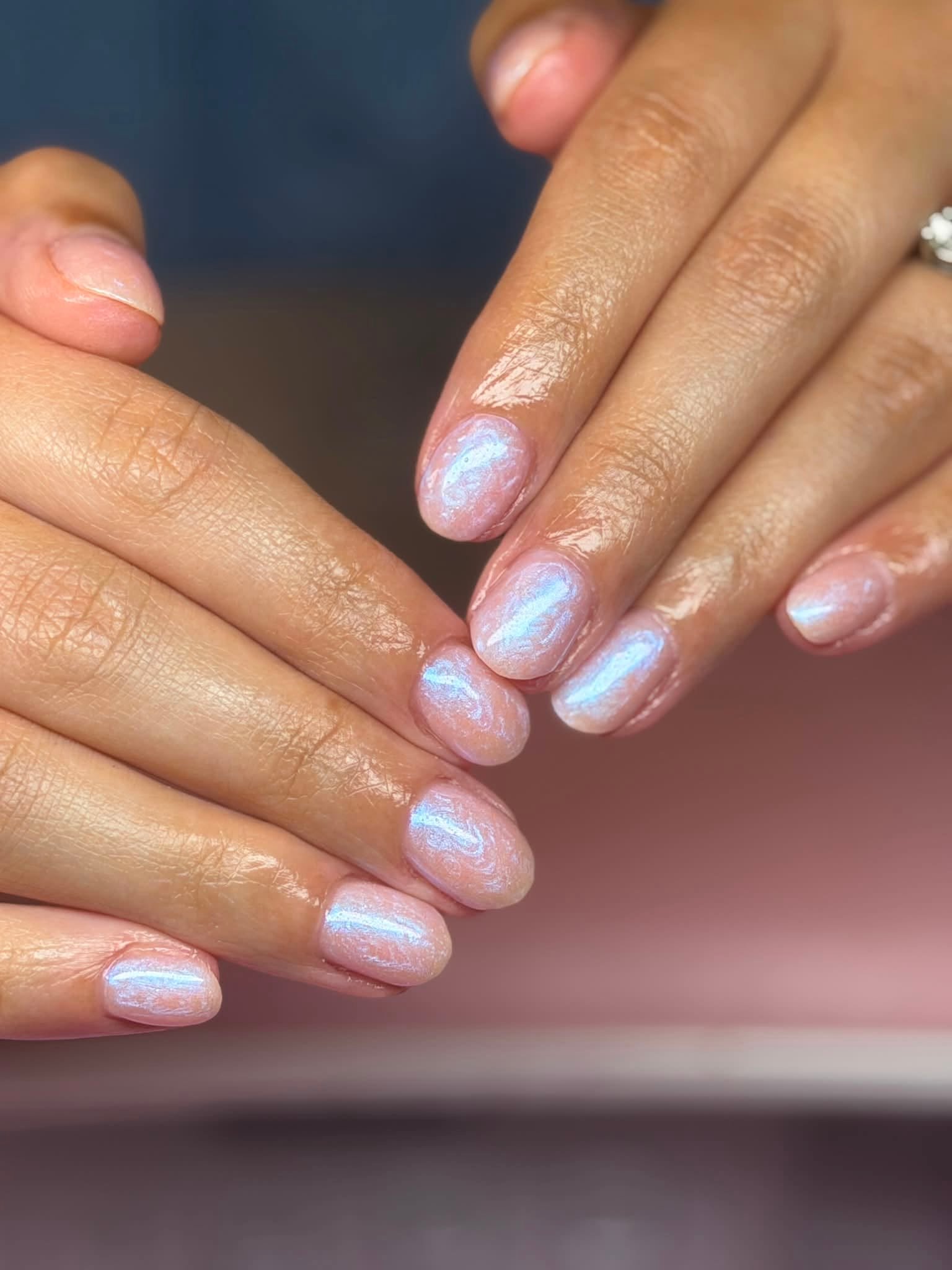 Iridescent pearl shimmer manicure