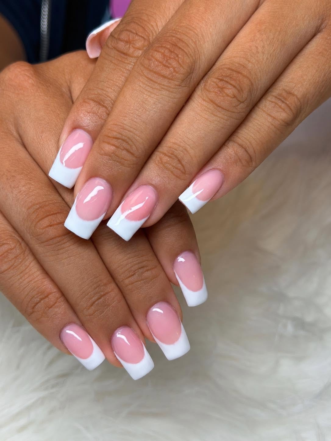 Classic white French tip manicure on square nails
