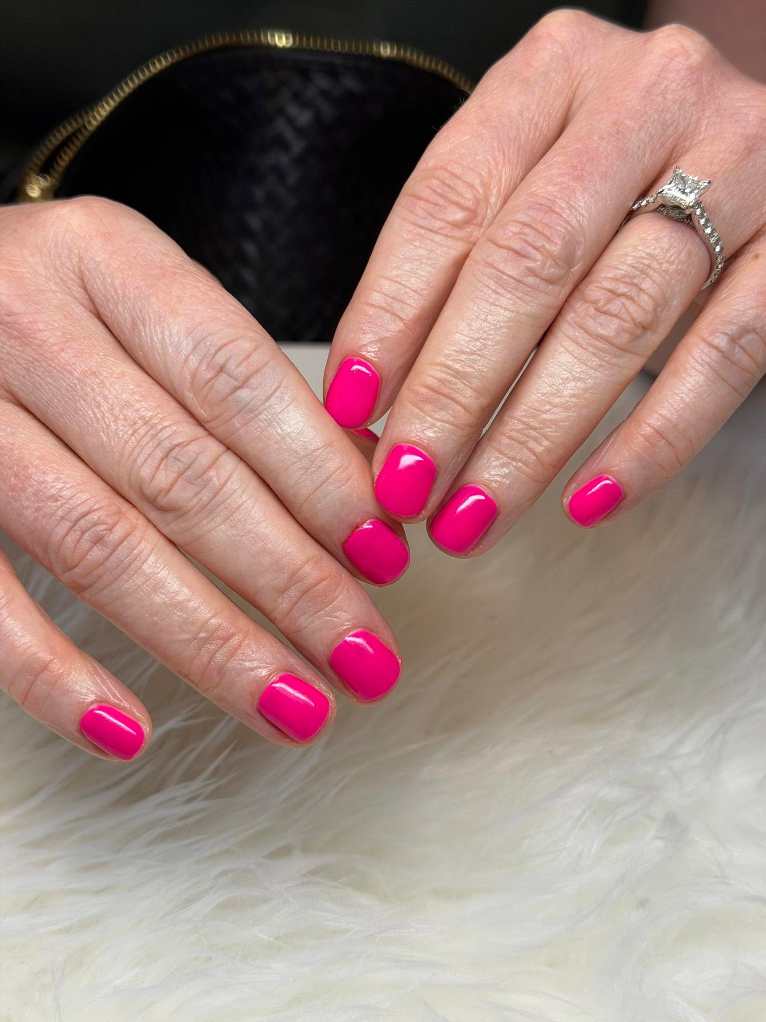Bright hot pink gel manicure