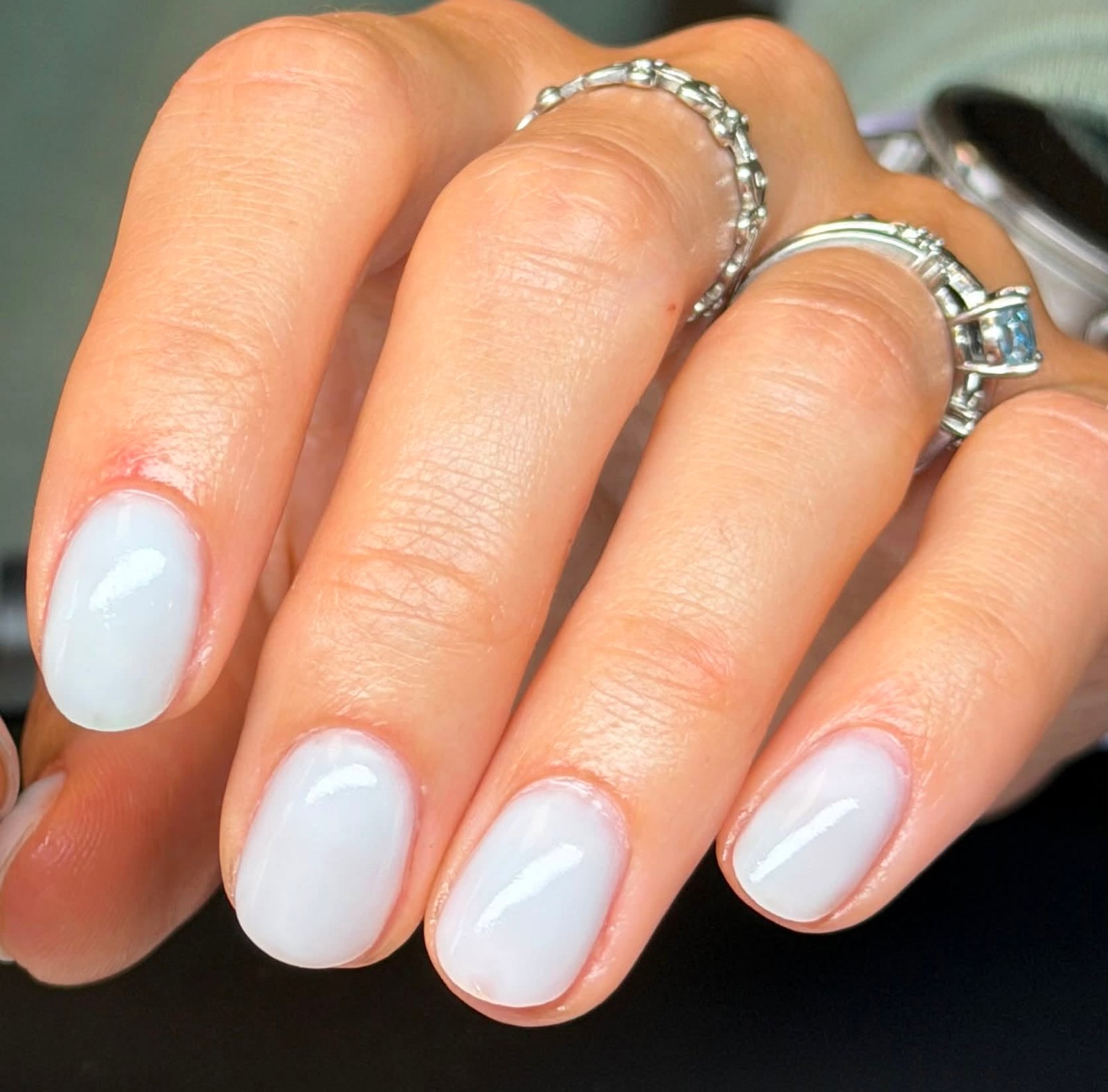 Milky white solid gel manicure