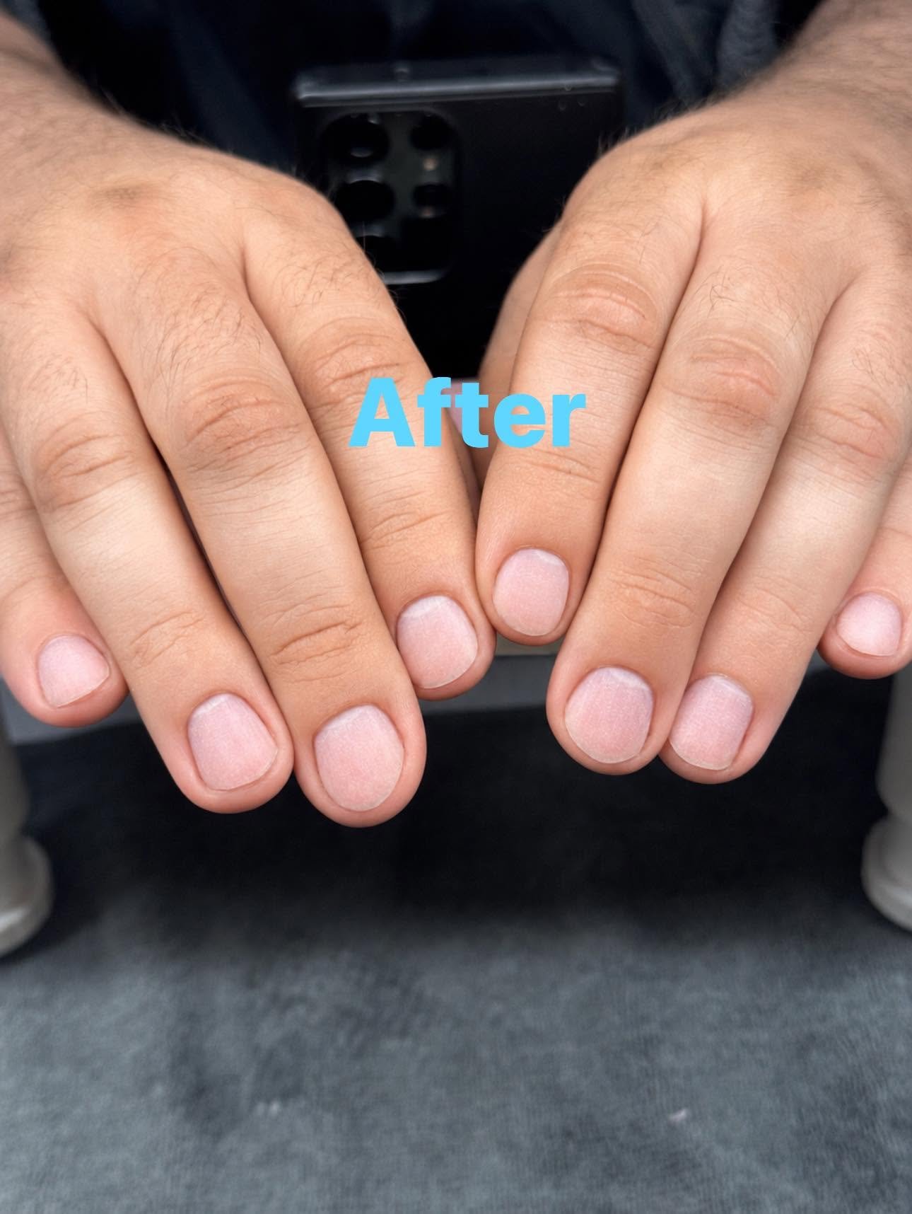 Natural sheer pink gel manicure on short nails