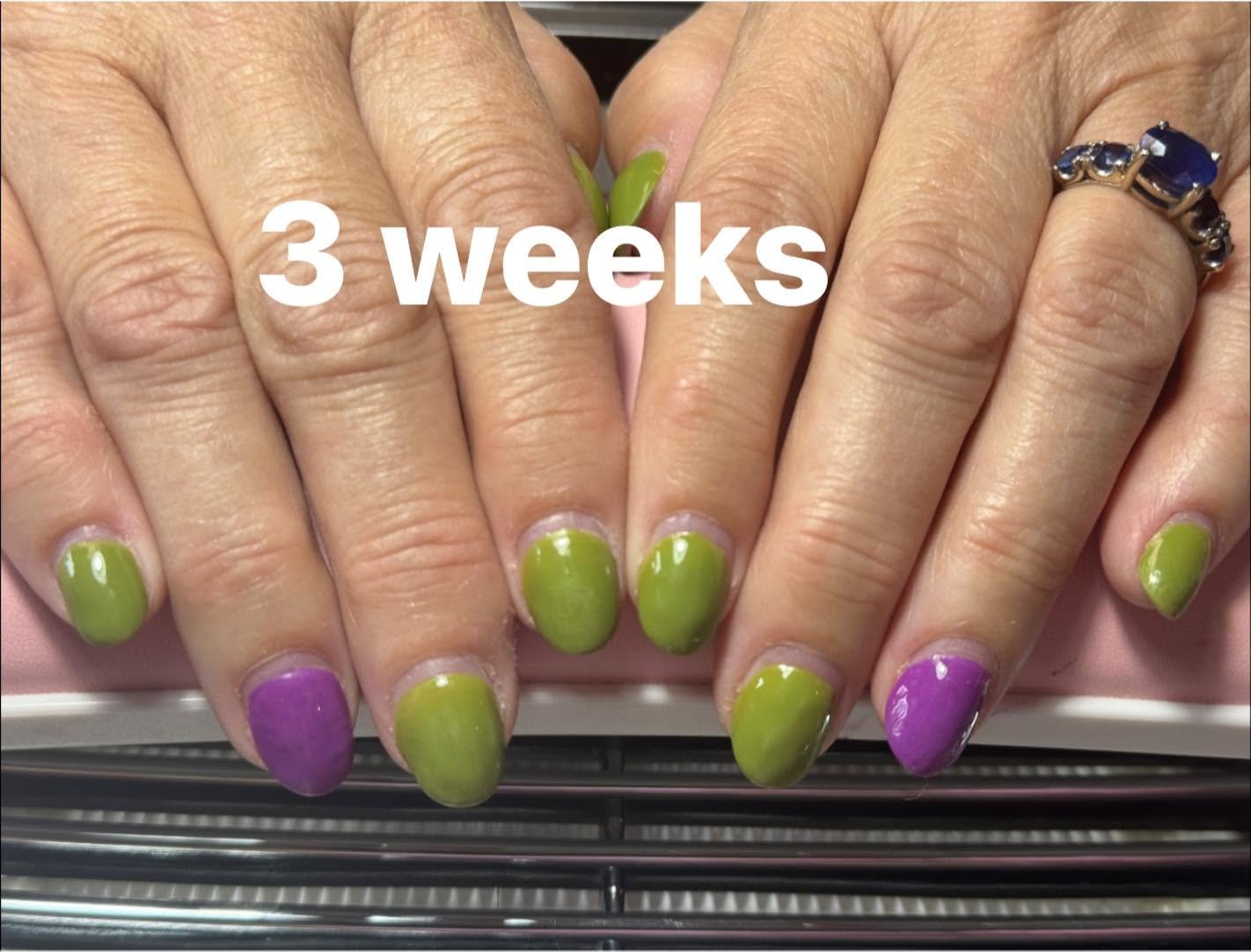 Green and purple solid color block manicure