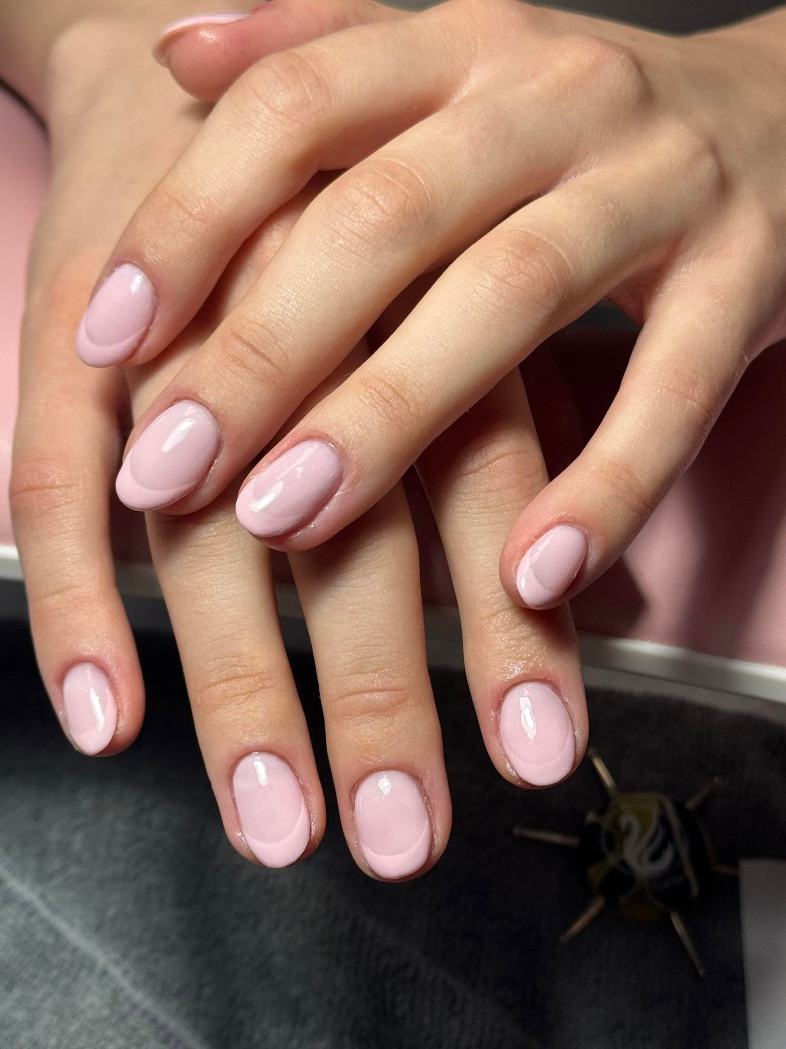 Soft mauve pink solid gel manicure with glossy finish
