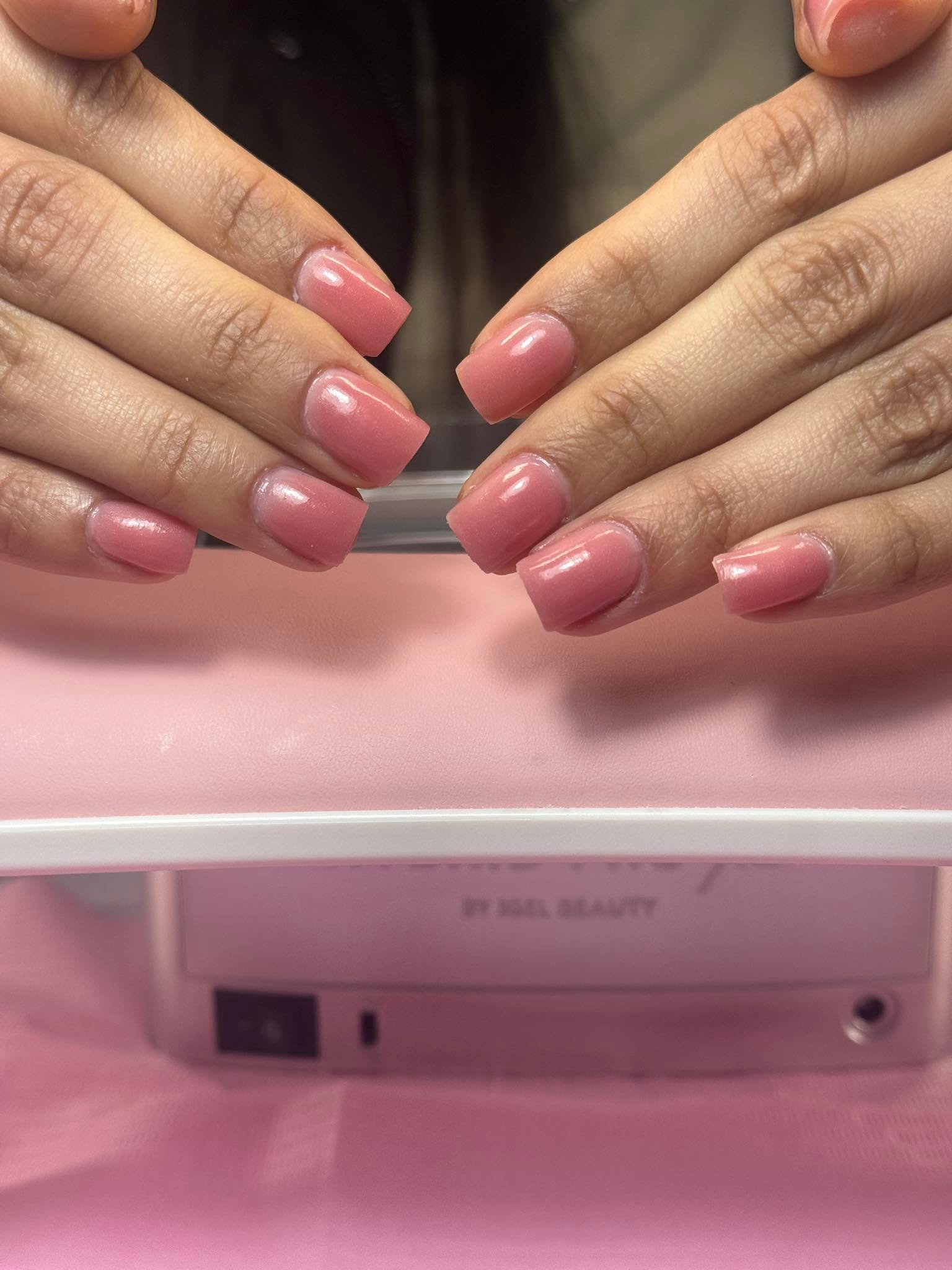 Dusty rose pink glossy square nails