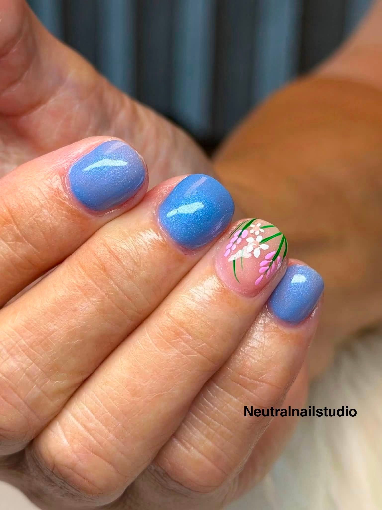 Cherry blossom branch nail art on a nude ombre base