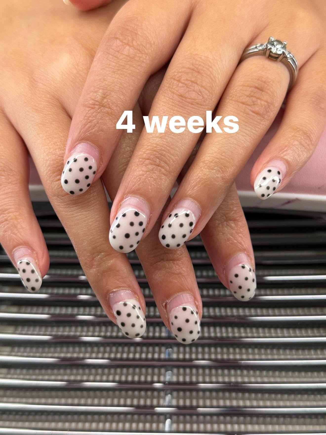Classic white nails with black polka dots