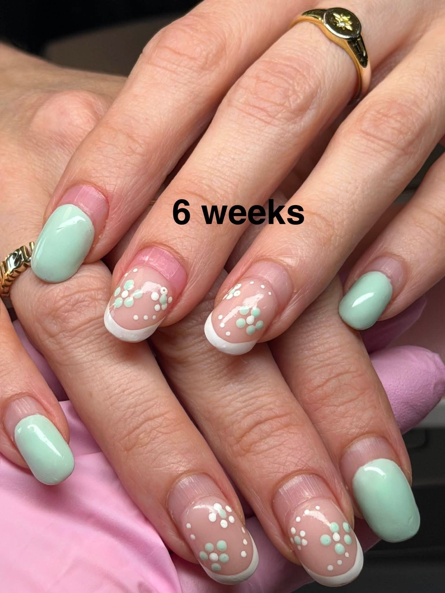 Mint French manicure with confetti dot art