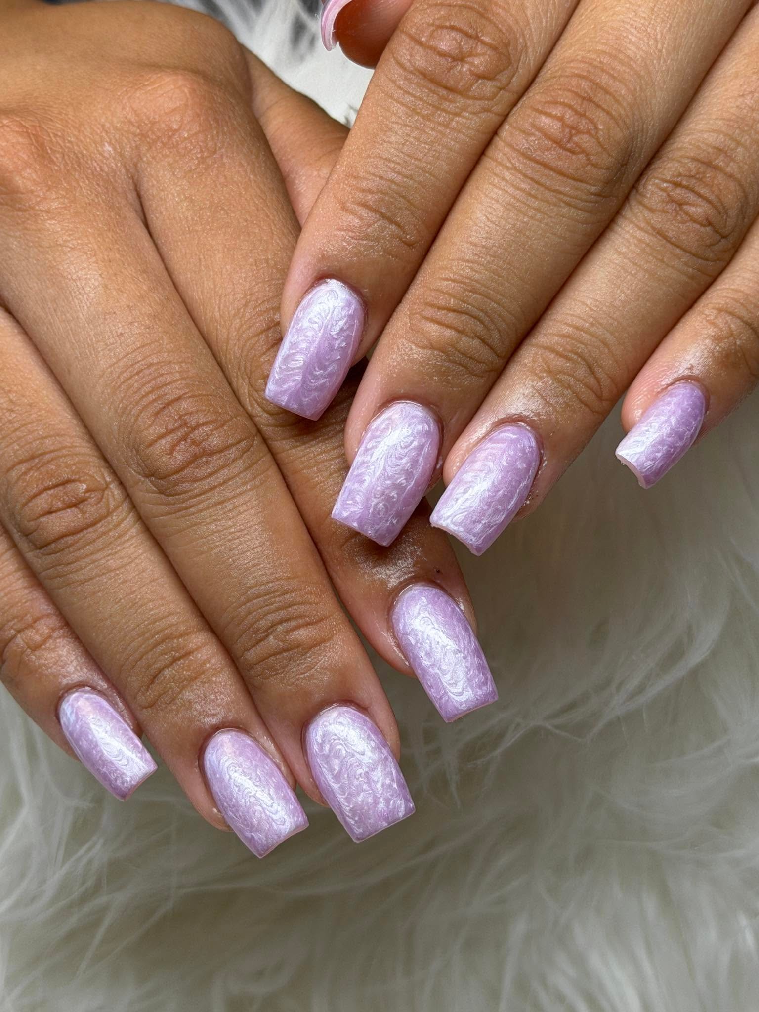 Lilac marble swirl manicure on long coffin nails