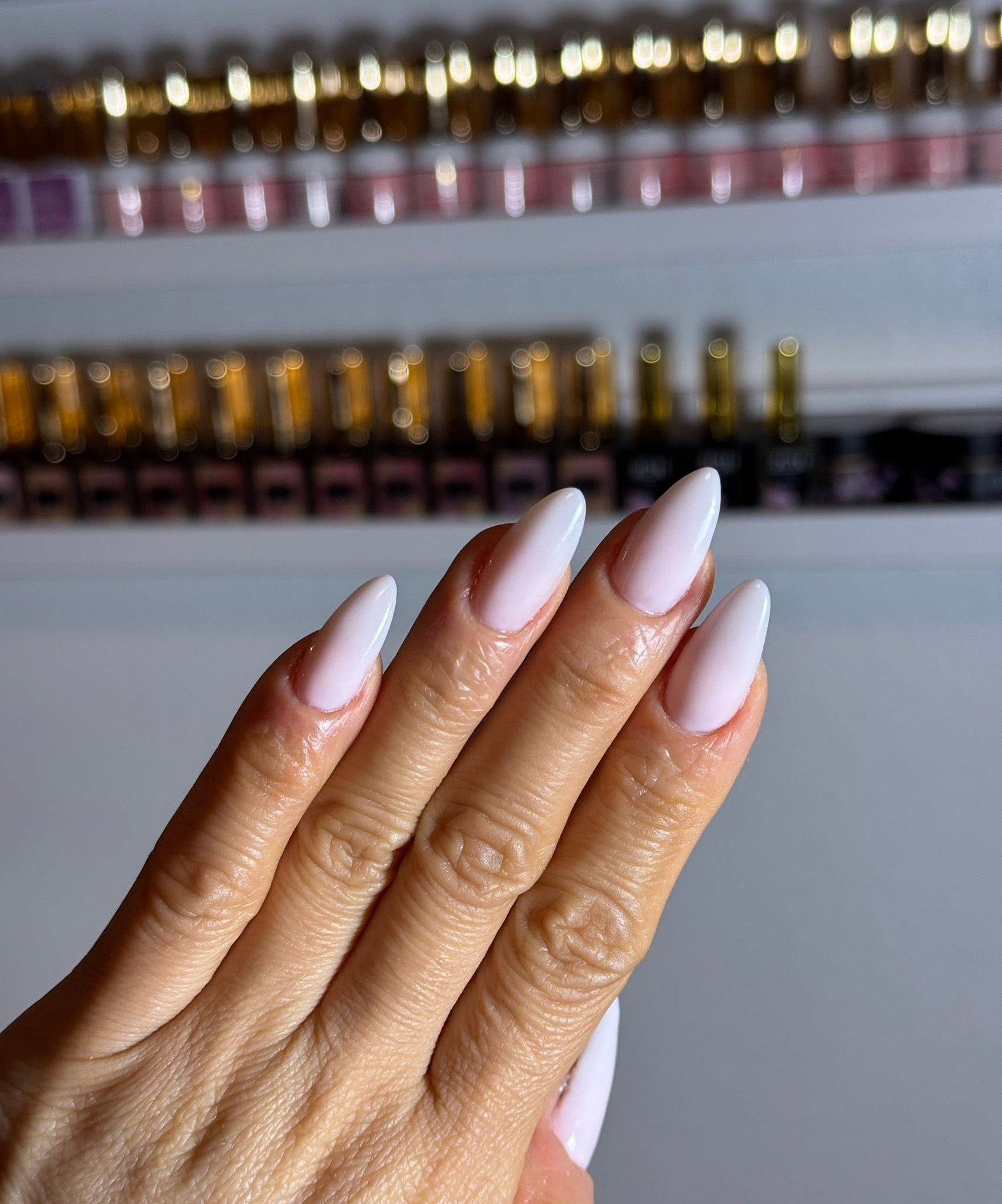 Soft pink to white ombre almond nails