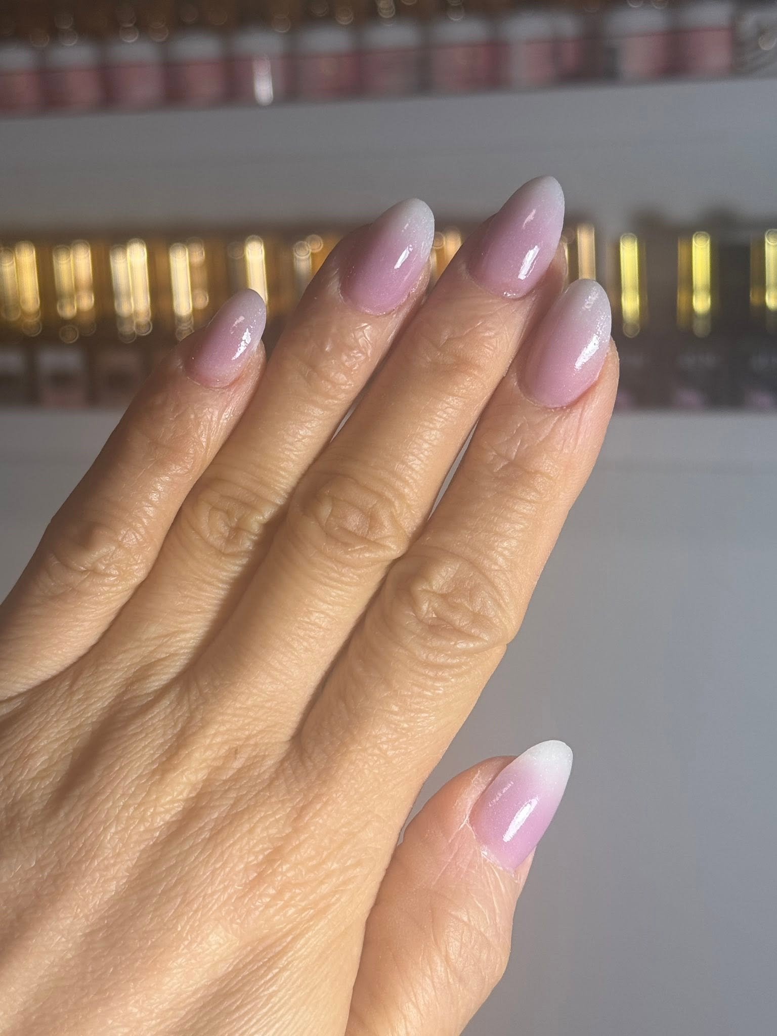 Pale lilac ombre almond nails